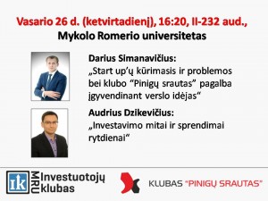 Klubo pinigų srautas pranešimai MRU investuotojų klubui